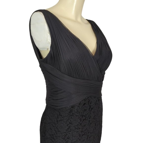 NERO Black Sleeveless Lace Cocktail Dress With Pleated Bodice & V-Neckline Sz 6‎ - Picture 8 of 16